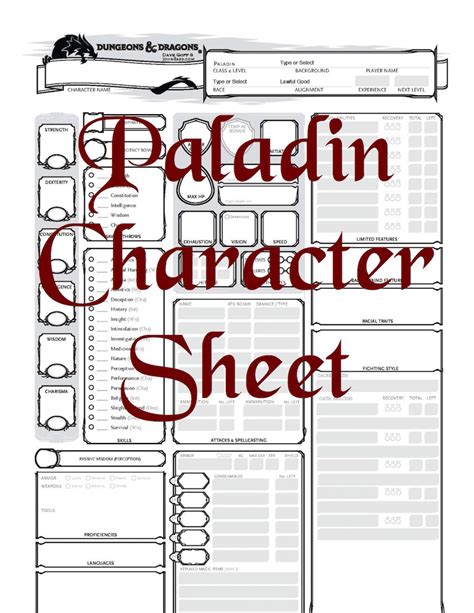 Paladin Spells for Dungeons & Dragons (D&D) Fifth Edition (5e).